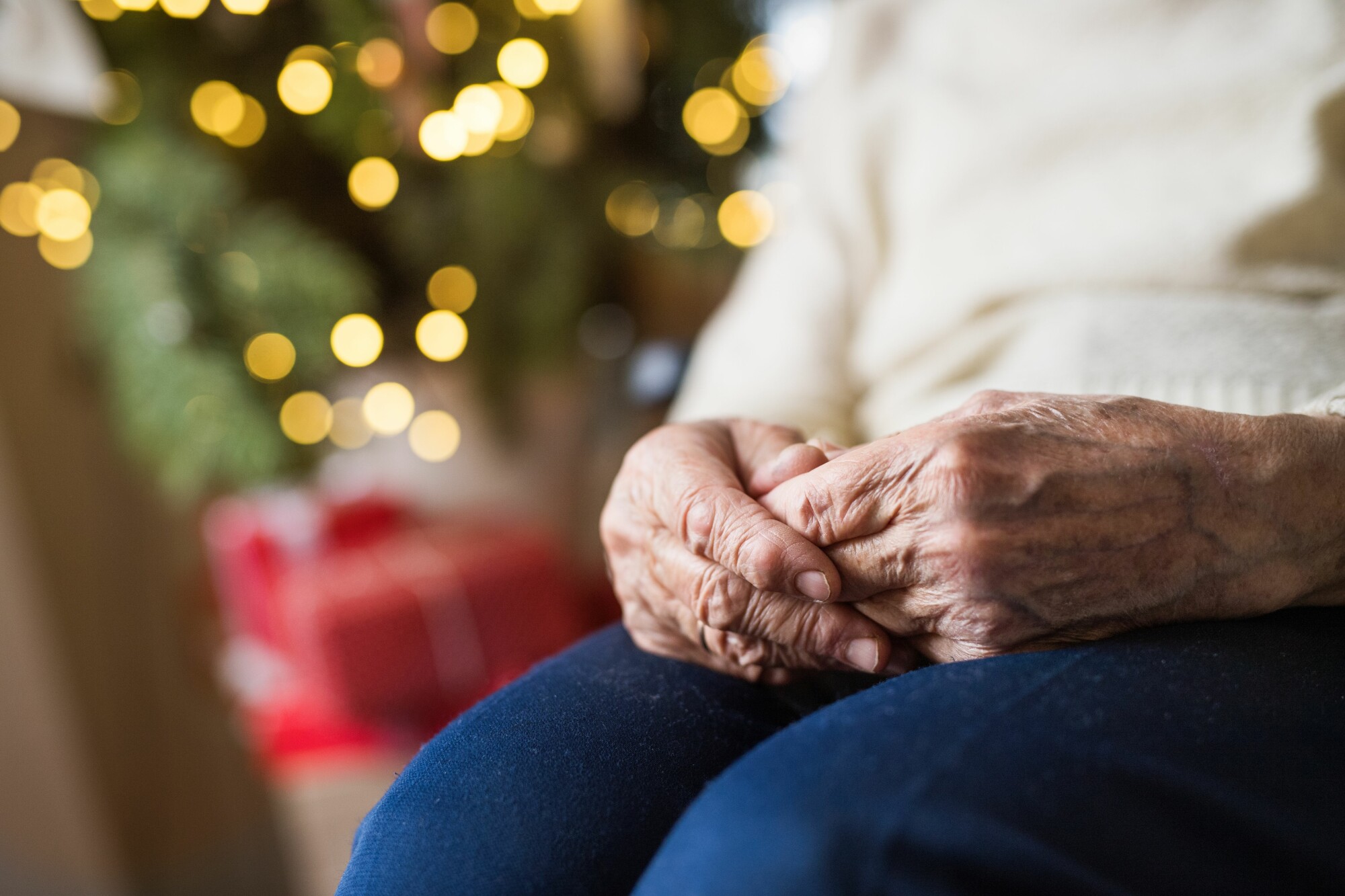 Elder in front of Christmas tree